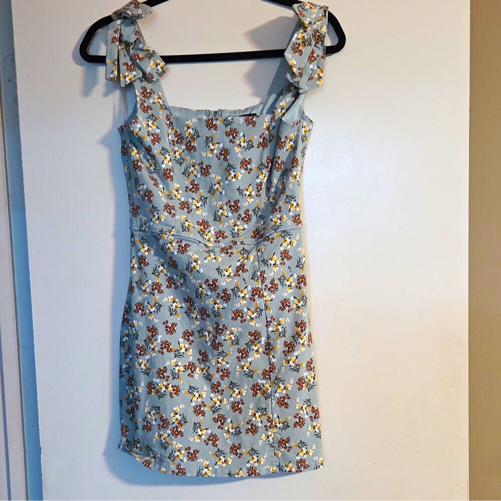 Trixxi Sage Multicolor Floral Square Neck Bow Strap Sheath Zip Dress M
